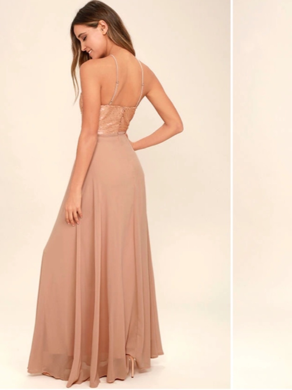 LULUS Sexy Chic Prom Wedding Bridesmaid Elegant FLowy Romantic Sequin Maxi - Picture 6 of 7